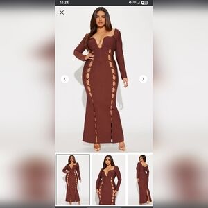 Fashion Nova Deep Brown Long Sleeve Dress
